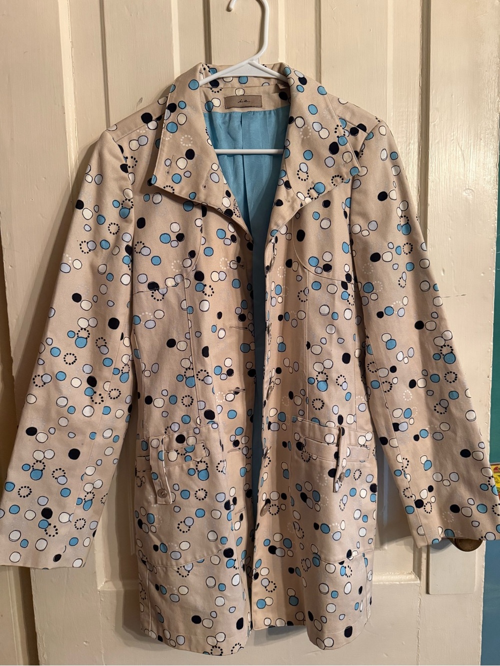Beige Polka Dot Blazer Jacket with Blue Accents